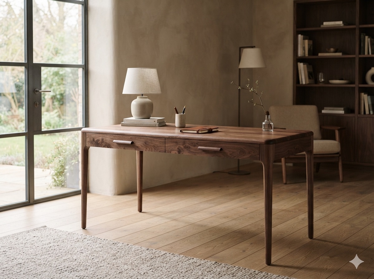 Sideboard aus Nussbaum in einem ruhigen Arbeitszimmer
